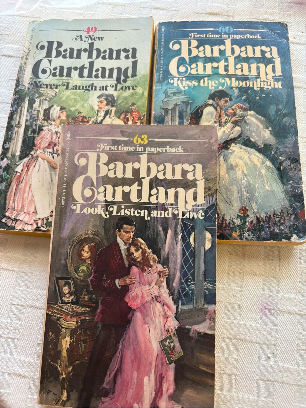 Lot of 3 Barbara Cartland VTG Romance Paperback Books Kiss Moonlight Summer Read